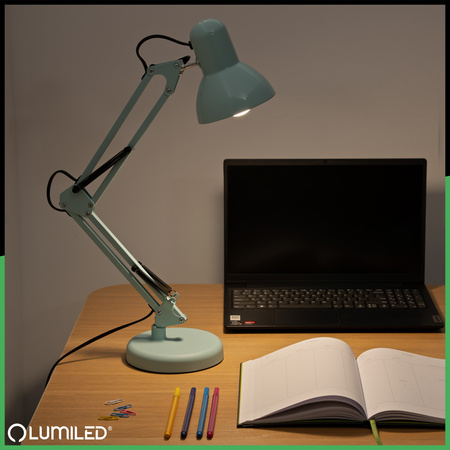 Schreibtisch Zeichnung Tischlampe E27 TOBI Pastellblau Lumiled + Countertop Halterung