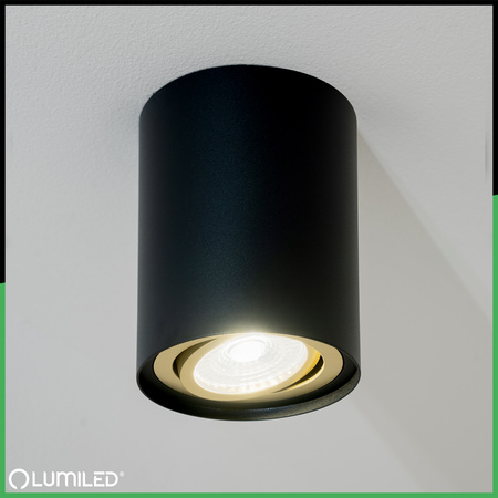 Aufputz HALOGEN Spot Tuba Movable AMAT-M GU10 Rund Schwarz-Gold 84mm LUMILED