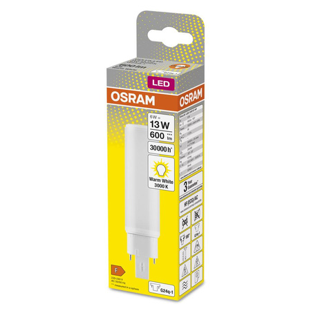 Einseitige G24q-1 6W = 13W 600lm 3000K Warm 120° DULUX LED D/E HF & AC Osram Leuchtstofflampe