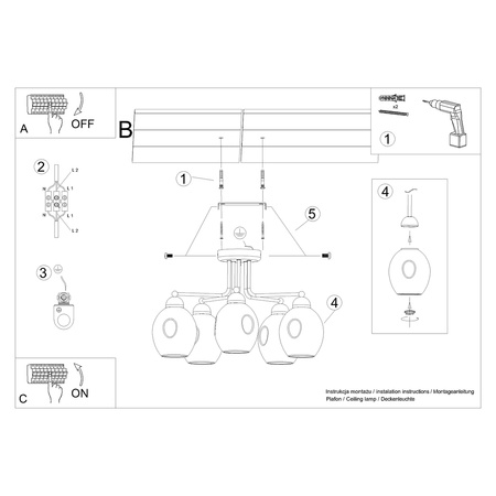 FILLAN 5 Kronleuchter 5xE27 Schwarz Modern SOLLUX Deckenleuchte