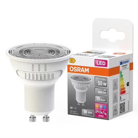 LED-Lampe PAR16 Reflektor GU10 4.2W = 55W 400lm 2700 - 4000 - 6500K CCT 36° SUPERSTAR Osram