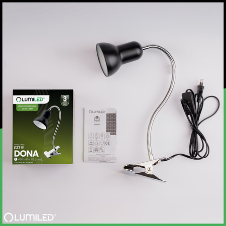 Schreibtischlampe Tisch Verstellbar DONA Schule Nachtlicht E27 Clip Schwarz LUMILED