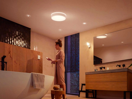 LED Plafond DEVERE Badezimmer Deckenanbauleuchte Weiß 33.5W 42.5cm IP44 CCT PHILIPS HUE Bluetooth + Dimmschalter