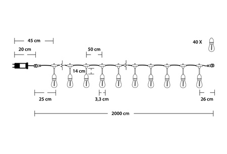 LED Außen-Lichterkette 40x E27, Garten Lichterkette 20m MALUS LUMILED
