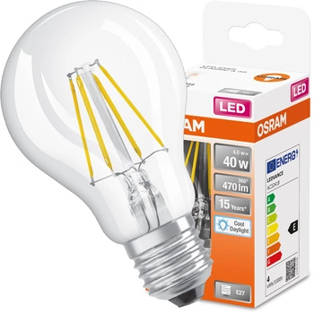 E27 A60 CL LED Lampen 4W = 40W 470lm 6500K Kalt 300° OSRAM STAR Filament