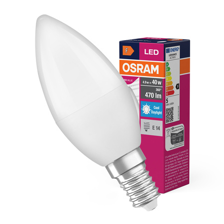 LED-Lampe B37 Kerze E14 4.9W = 40W 470lm 6500K Kalt 180° VALUE CLASSIC Osram