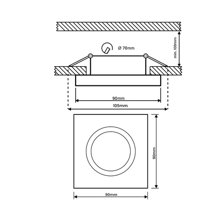 Einbaustrahler GU10, MR16 Einbauspot HALOGEN Quadrat beweglich Schwarz VENTUS LUMILED