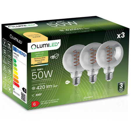 3x LED-Glühbirne E27 Sphere G95 6W = 50W Dekorativ 360° LUMILED