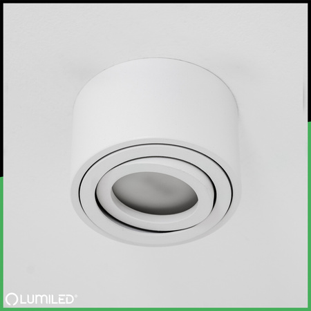 Halogen-Aufbauleuchte, Aufbauspot 50mm Runde Tube Weiß AMAT-S+LED-Einsatz 7W 4000K LUMILED