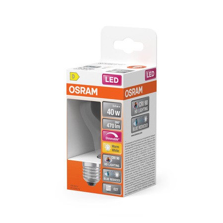 LED-Lampe A60 E27 3.4W = 40W 470lm 2700K Warm CRI90 300° Glühfaden Dimmbar SUPERSTAR PLUS CLASSIC Osram