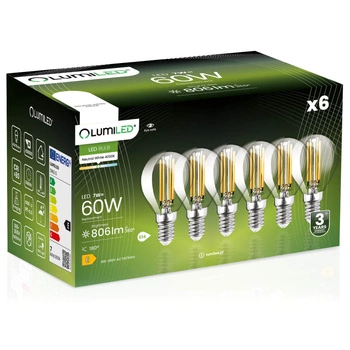 6x LED Lampen E14, Glühbirne P45 Kugeln 7W = 60W 806lm 360° 4000K neutral Glühfaden LUMILED
