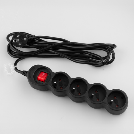 Netzverlängerungskabel Geerdete Steckdosenleiste 4 Steckdosen 3m ON/OFF Schalter Schwarz Lendo Lumiled Cord