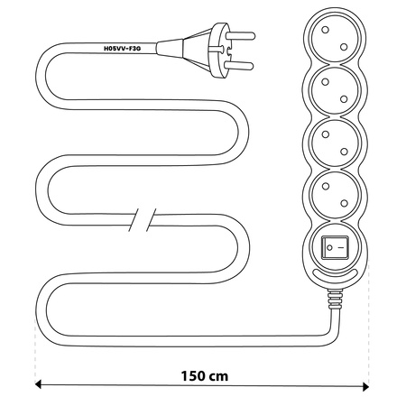 Netzverlängerungskabel Geerdete Steckdosenleiste 4 Steckdosen 1.5m ON/OFF Schalter Schwarz Kabel Lendo Lumiled
