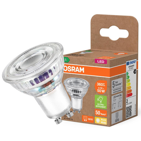 LED PAR16 Reflektor GU10 2W = 50W 360lm 2700K Warm 36° 180lm/W ENERGIEEFFIZIENZ Osram