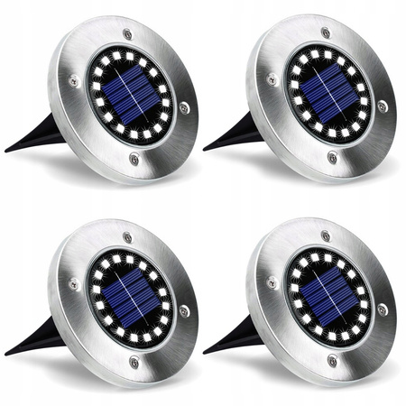 Satz von 4x Solar Garten Lichter LED angetriebene Scheiben 0.96W 6500K Kalt mit Dämmerungssensor Silber IP44 Masterled