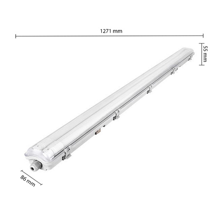 Schlagwettergeschützte Leuchte 120cm 2xT8 G13 IP65 + LED-Leuchtstoffröhren 18W 6500K Cold Masterled