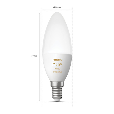 2PAK LED-Lampe Kerze E14 B39 4W CCT PHILIPS HUE Weiß & Ambiente Bluetooth Zigbee