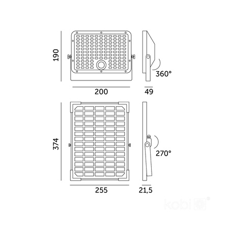 LED-Flutlicht Outdoor Solar Garten 30W 4800lm CCT 360° Solar mit Bewegungssensor IP65 Schwarz Mhcs Kobi