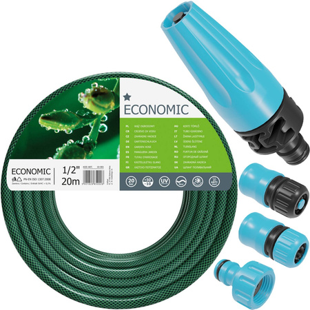 Garten-Wasserschlauch-Set 1/2" 20m, gerader Sprinkler, Anschluss mit Gewinde, Schnellkupplung Stop, Schnellkupplung Überlauf 1/2" CELLFAST