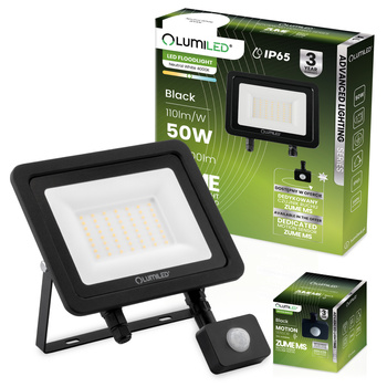 ZUME LED Fluter mit Bewegungsmelder, 50 W, 5500 lm, 4000 K, IP65, Schwarz, Advanced Lighting-Serie LUMILED