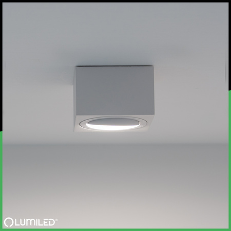 Halogen-Aufbauleuchte GU10, Aufbauspot 50mm beweglich Quadrat Weiß+LED-Einsatz 7W 6500K AMAT-S LUMILED