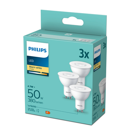 3x LED Leuchtmittel GU10 4,7W = 50W 380lm 2700K Warm 36° PHILIPS