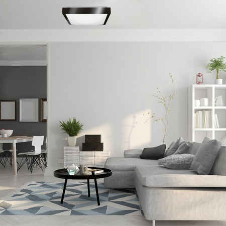 LED Plafond Deckenleuchte 41cm 2x E27 Schwarz Quadratisch + 2x LED Birne 10W 6000K Lumiled