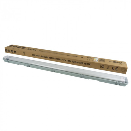 Hermetische Leuchte 120cm Lampe IP65 + 2x LED-Leuchtstoffröhre T8 G13 18W 4000K Neutral Ecolight