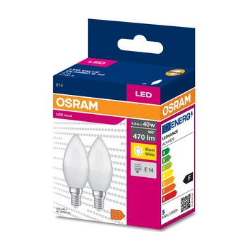 2x LED Lampe E14 B35 4,9W = 40W 470lm 2700K Wärme 220° OSRAM VALUE