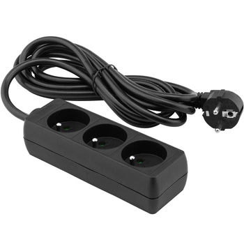 Strom-Verlängerungsstecker – 3 x Steckdose mit Erdungs-Steckdosenleiste 3 m 3 x 1,5 mm 16 A Schwarz