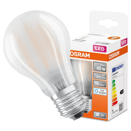 LED Leuchtmittel E27 A60 4W = 40W 470lm 6500K Kalt 300° OSRAM STAR Filament