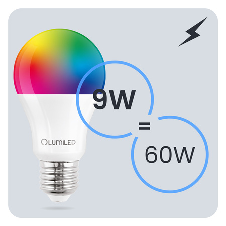 LED Lampen E27 A60 9W = 60W 806lm RGB+3000K Dimmbar Intelligent LUMILED