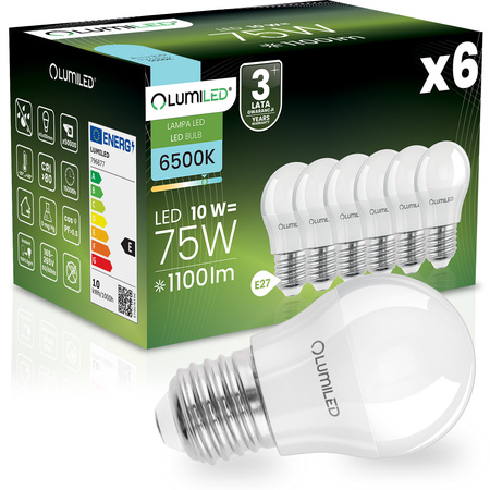 6x LED-Lampe E27 Kugel P45 10W = 75W 1100lm 6500K kaltweiß 180° LUMILED