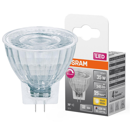 LED Lampe GU4 MR11 4,5W = 35W 345lm 2700K Warm 36° 12V CRI90 Dimmbar OSRAM SUPER STAR
