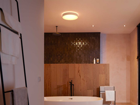 LED Plafond DEVERE Badezimmer Deckenanbauleuchte Weiß 33.5W 42.5cm IP44 CCT PHILIPS HUE Bluetooth + Dimmschalter