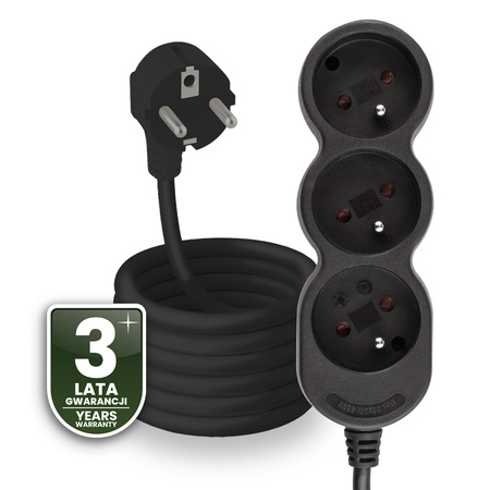 Netzverlängerungskabel geerdete Steckdosenleiste 3 Steckdosen 5m schwarzes Kabel Lendo Lumiled