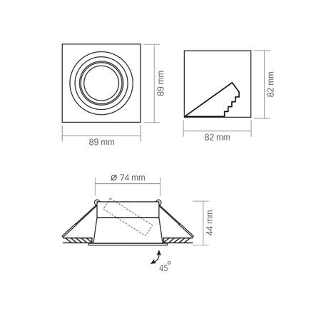Deckeneinbauleuchte Halogen GU10 VIDEX Schwarz quadratisch