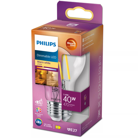 LED Lampen E27 A60 3,4W = 40W 470lm 2700 Warm Filament PHILIPS Dimmbar