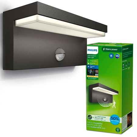 Garten LED Wandleuchte BUSTAN 3.8W Bewegungssensor 2700K Warm IP44 Anthrazit PHILIPS