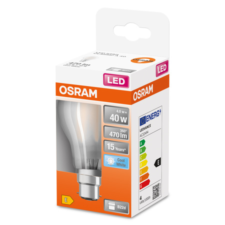 LED-Lampe A60 B22d 4W = 40W 470lm 4000lm Neutral 300° Retrofit Glühfaden CLASSIC Osram