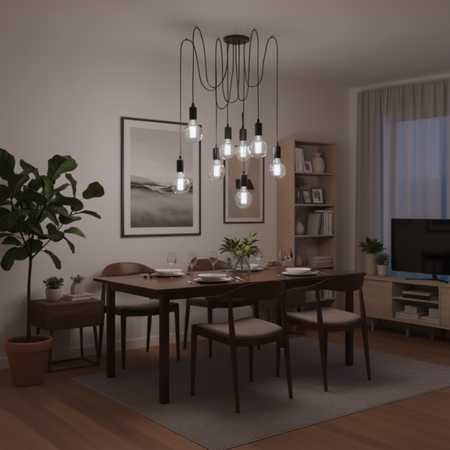 Pendelleuchte mit 8x E27-Sockeln einstellbare, Hängelampe Schwarz mit 8-fach Pendel Spinne Arane LUMILED