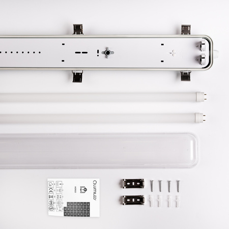 Hermetische Feuchtraumleuchte LED 2x T8, G13 Leuchte IP65 150cm+LED-Leuchtstofflampen 25W 4000K LUMILED