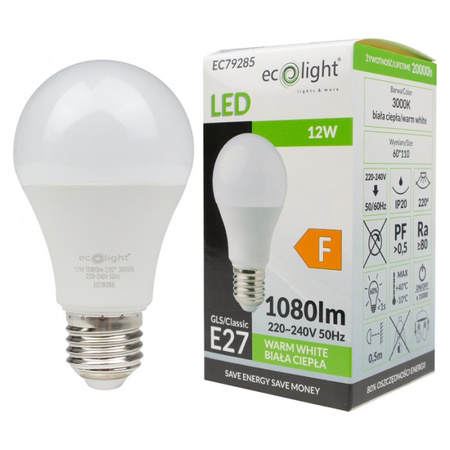 LED-Lampe A60 E27 12W 1080lm 3000K Warm Ecolight