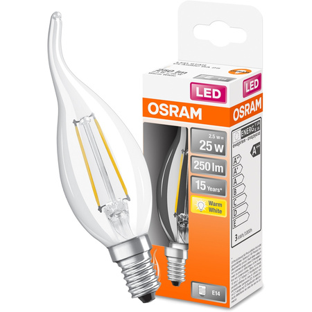 LED Leuchtmittel E14 BA35 2,5W = 25W 250lm 2700K Warm 300° OSRAM STAR Filament