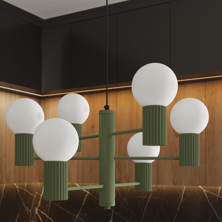 Kronleuchter Pendelleuchte 6x G9 Aluminium Grün Olive Halo French Sky SL.1832 Sollux