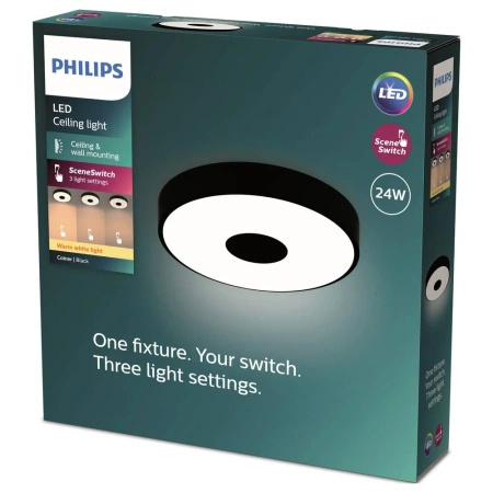 LED Plafond Deckenleuchte 24W 2700lm 2700K SceneSwitch Schwarz Coiner Philips