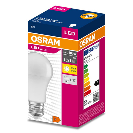 E27 A60 LED Lampen 13W = 100W 1521lm 3000K Warm 200° OSRAM VALUE