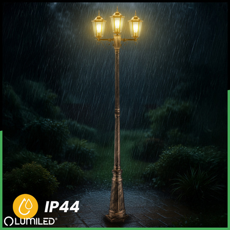 Gartenleuchte 3x E27, Gartenlaterne 2m Patina BELLIS LUMILED