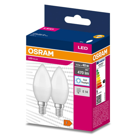2x LED Lampe E14 B35 4,9W = 40W 470lm 6500K Kalt 220° OSRAM VALUE