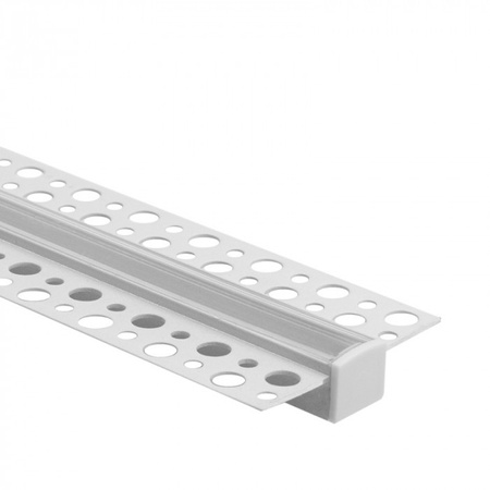LED-Profil aus Aluminium für Gipskarton REGIPS Unterputz Weiß 2m mit transparentem Diffusor für LED-Streifen + Kappen Ecolight GP Serie